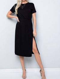 Hailey Apparel - Short Sleeve Midi Dress With Slit