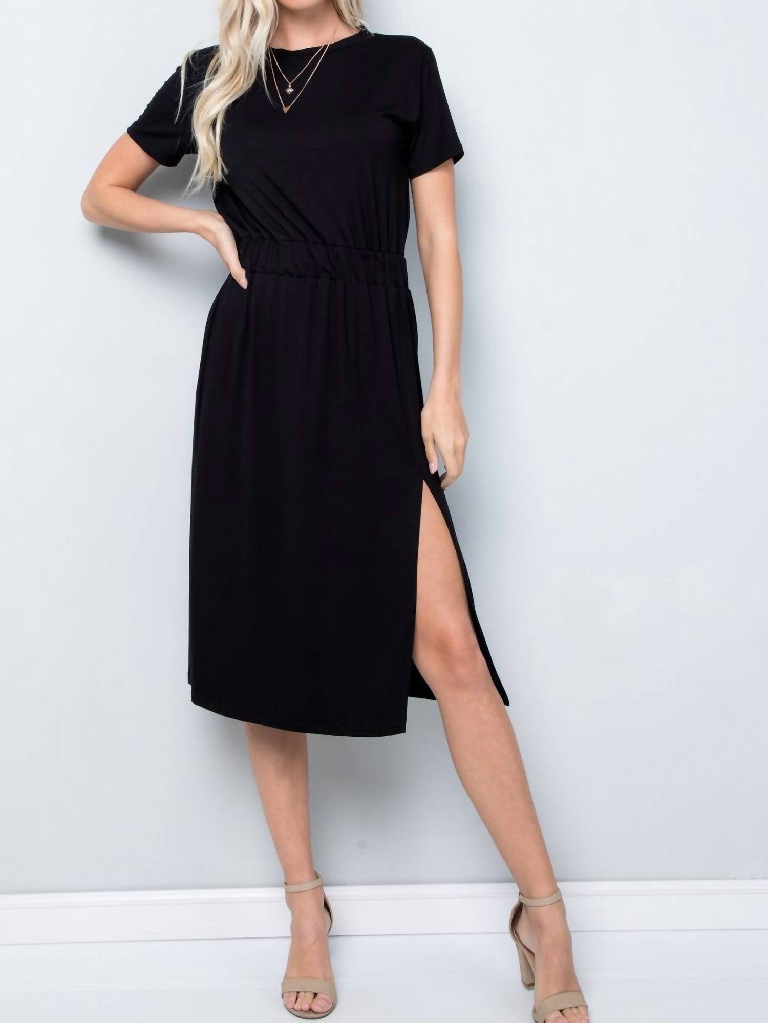 Hailey Apparel - Short Sleeve Midi Dress With Slit