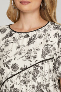 She + Sky - Puff Sleeve Tiered Print Dress