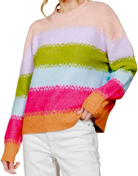 Vine & Love - Crew Neck Stripe Knit Sweater