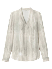 Lafayette 148 V Neck Button Front Blouse in pearl - women's blouse - alternate view