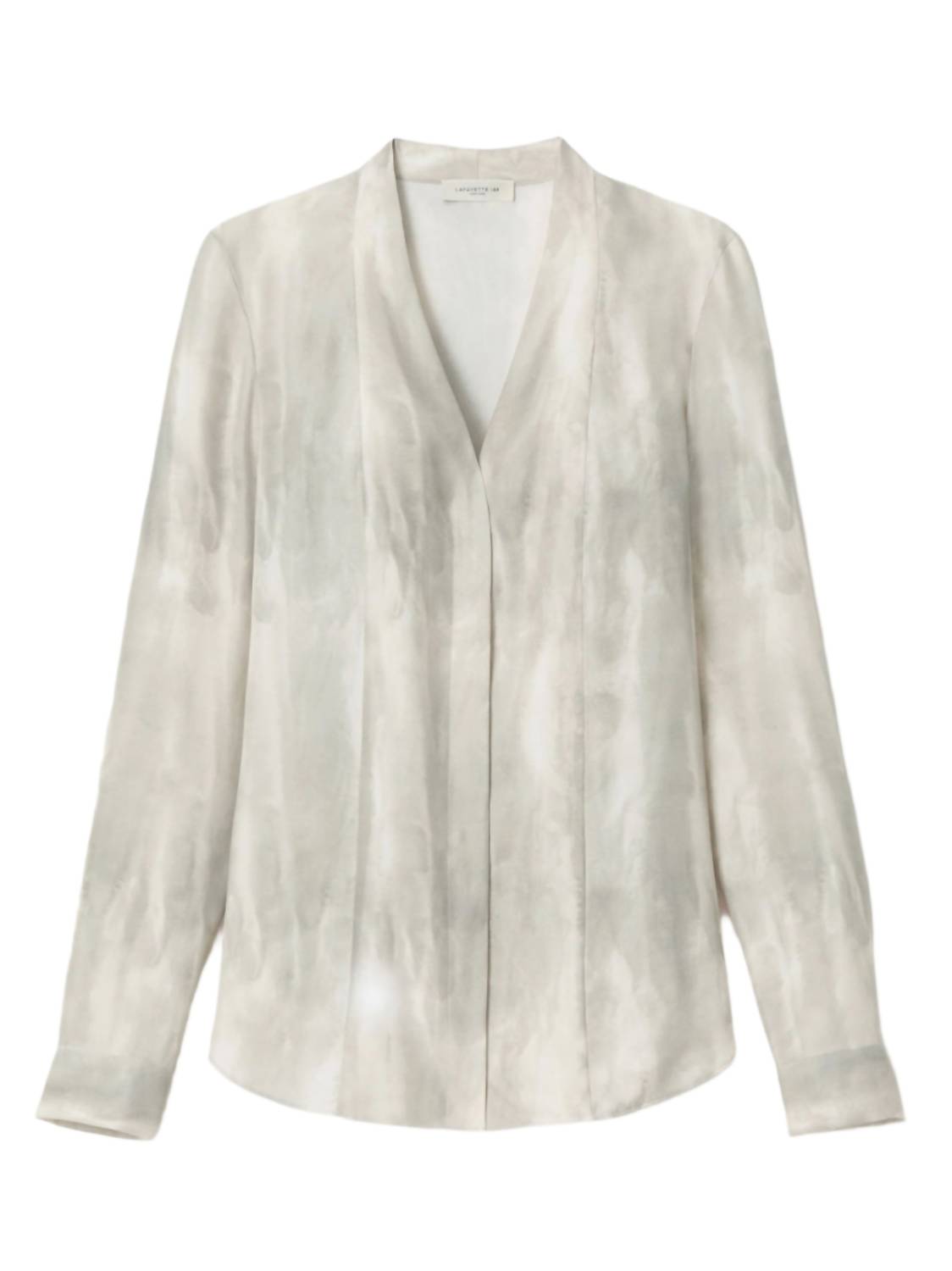 Lafayette 148 V Neck Button Front Blouse in pearl - women's blouse - alternate view