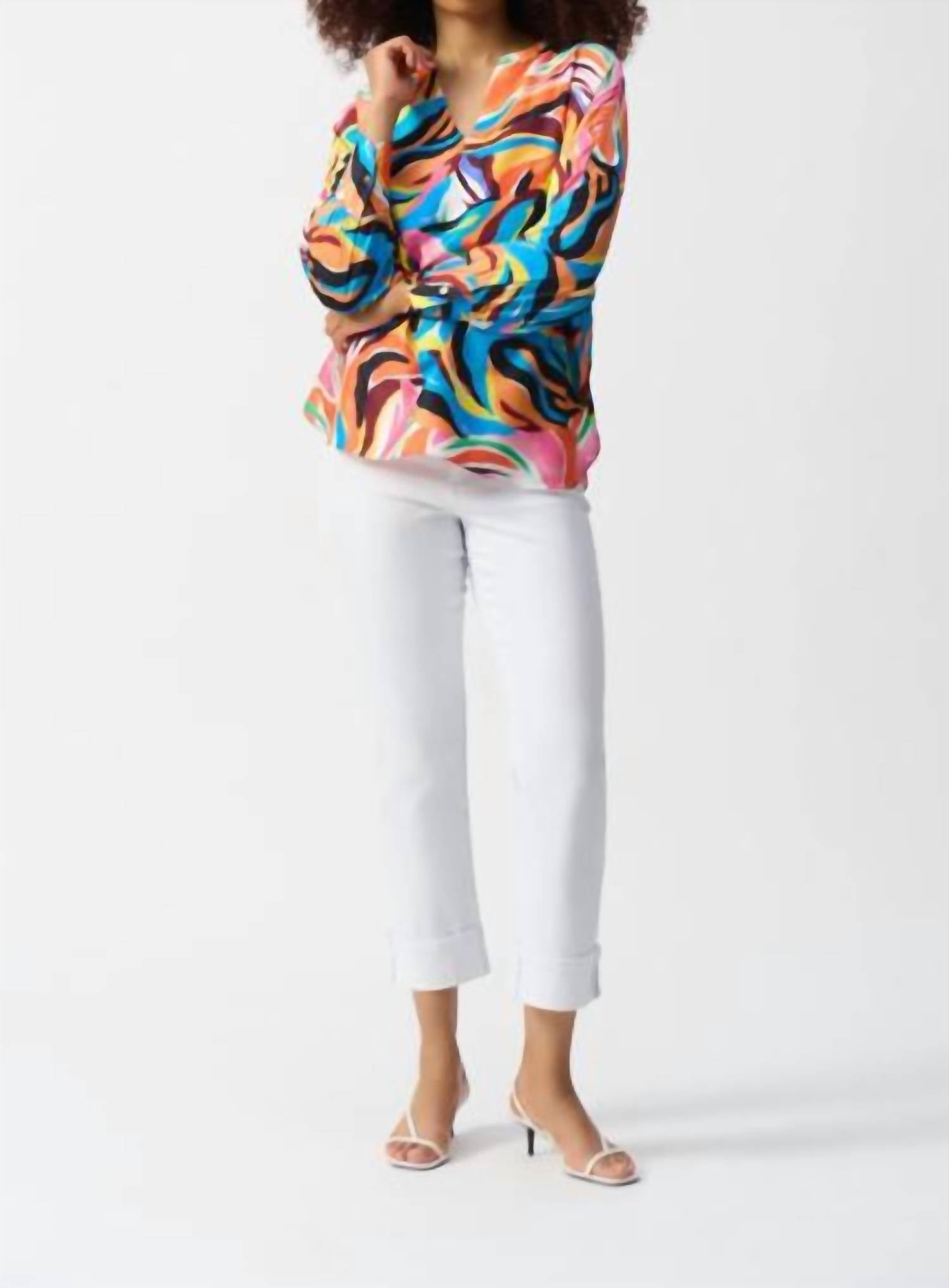 Joseph Ribkoff - Satin Abstract Print Boxy Top