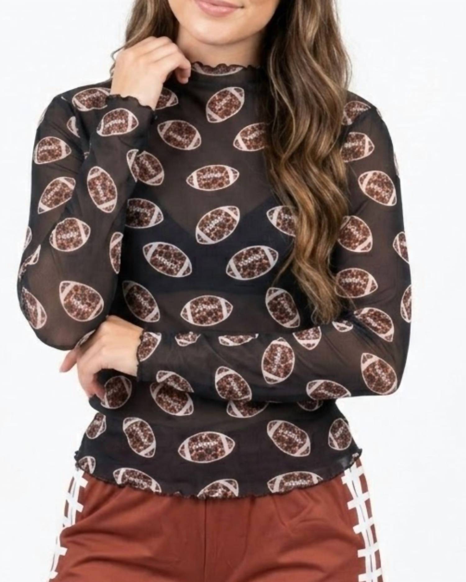 Main Strip - Leopard Football Long Sleeve Mesh Top