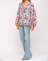 Fate By Lfd - Flower Print Split Neck Blouse
