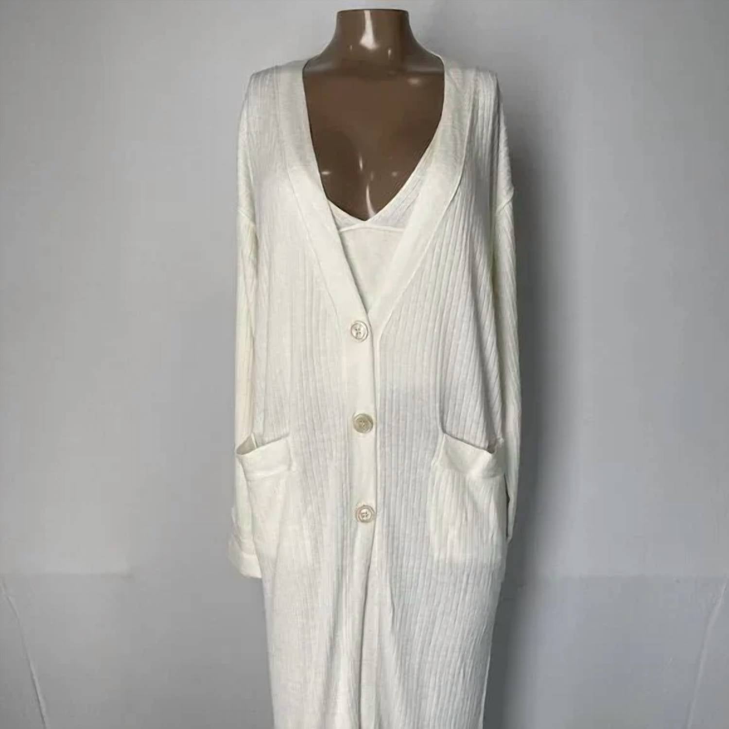 Free People Women’s Ribbed Duster Cardigan & Cropped Tank Set in white - women's cardigan