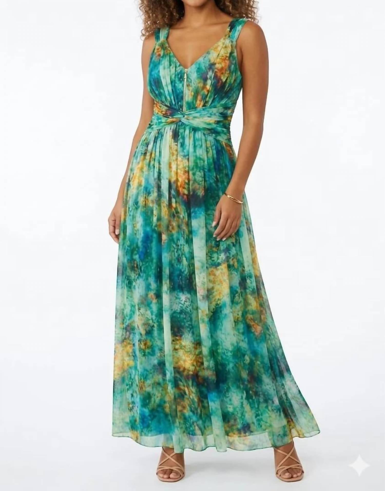 London Times - Women's Abstract Watercolor Maxi Dress