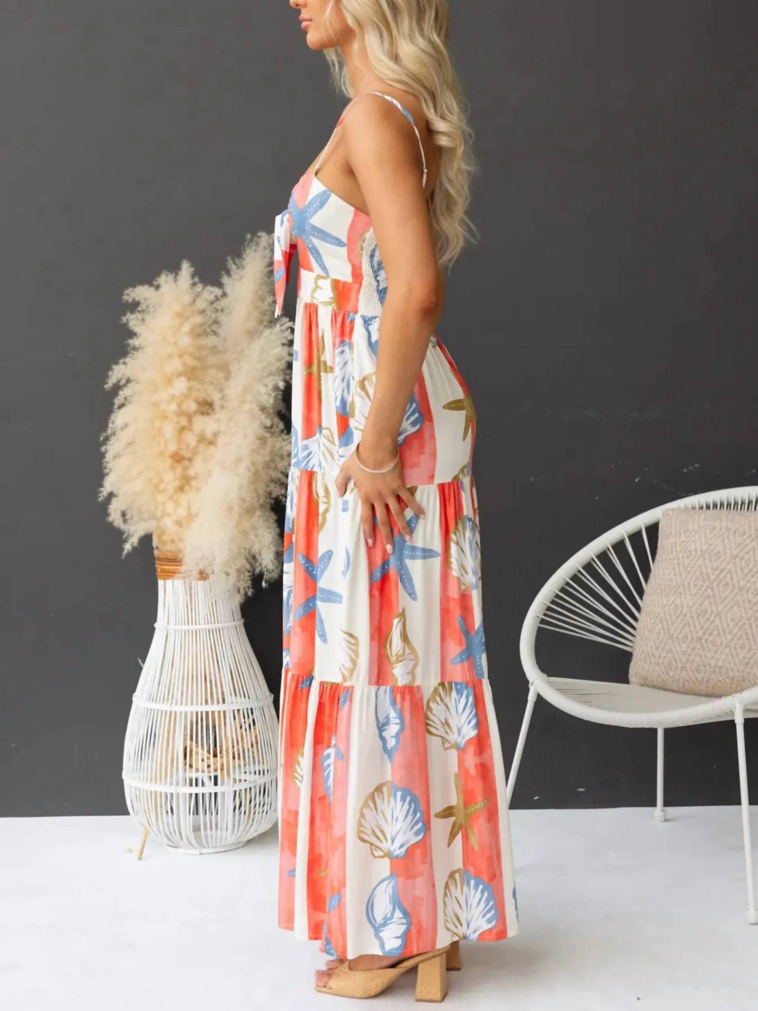 Trendsi - Printed Spaghetti Strap Maxi Dress with Pockets