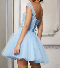 MORILEE Off The Shoulder Cap Sleeves Dress in bahama blue - women's dress - detail view