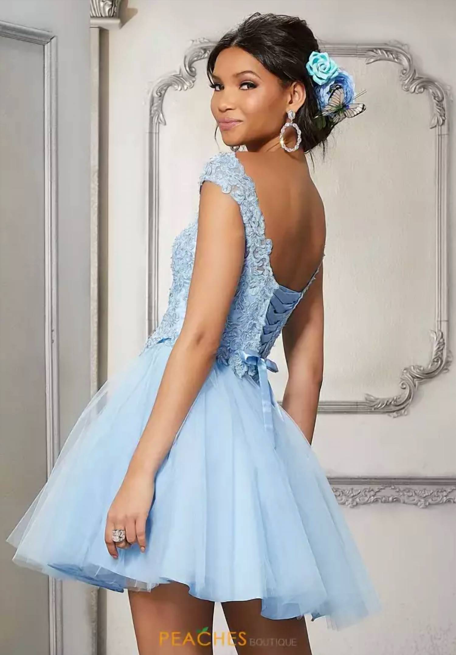 MORILEE Off The Shoulder Cap Sleeves Dress in bahama blue - women's dress - alternate view