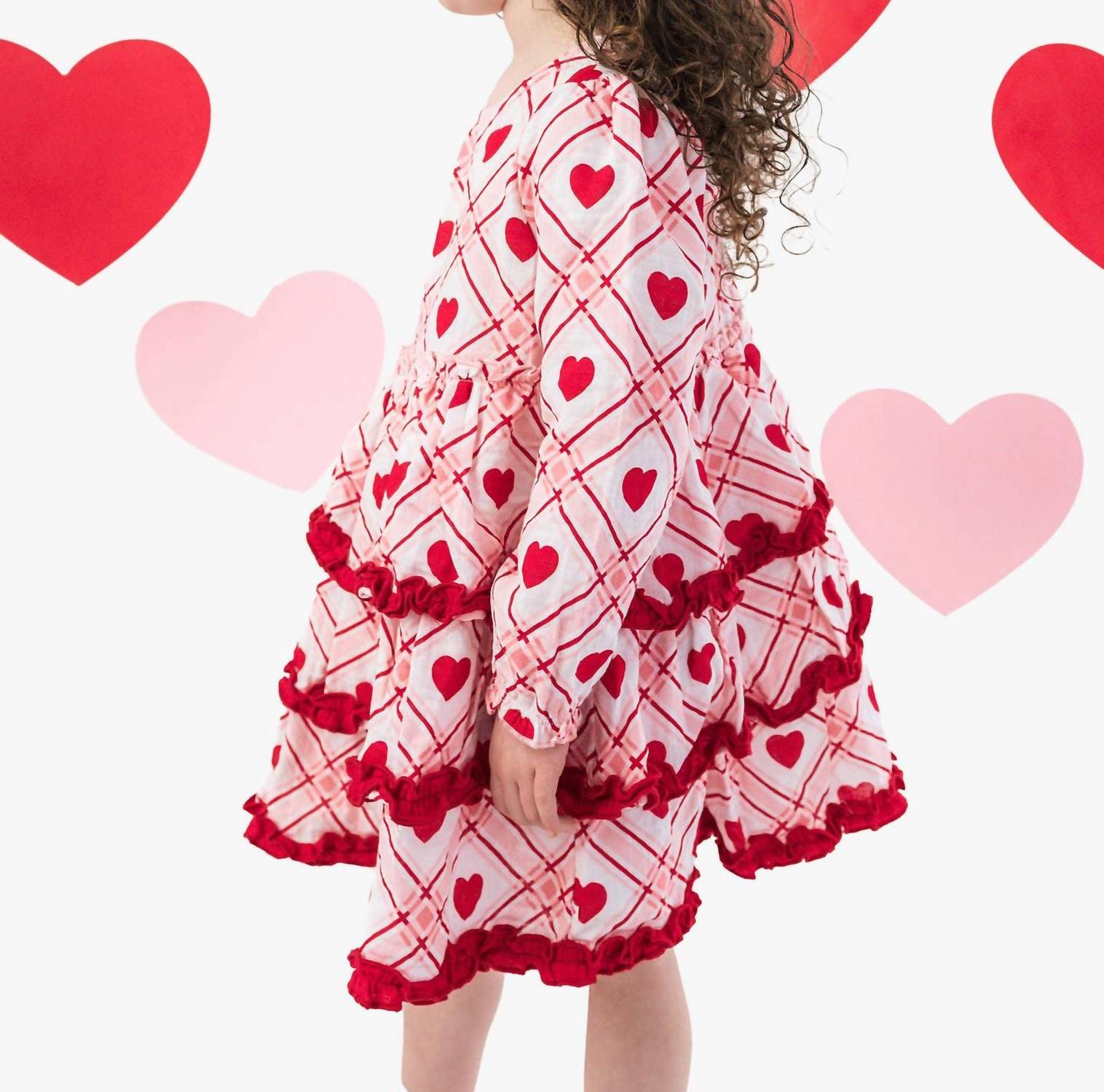 RuffleButts Girl's Sweetheart Plaid Gauze Tiered Ruffle Dress in pink - kids' dress - view 5