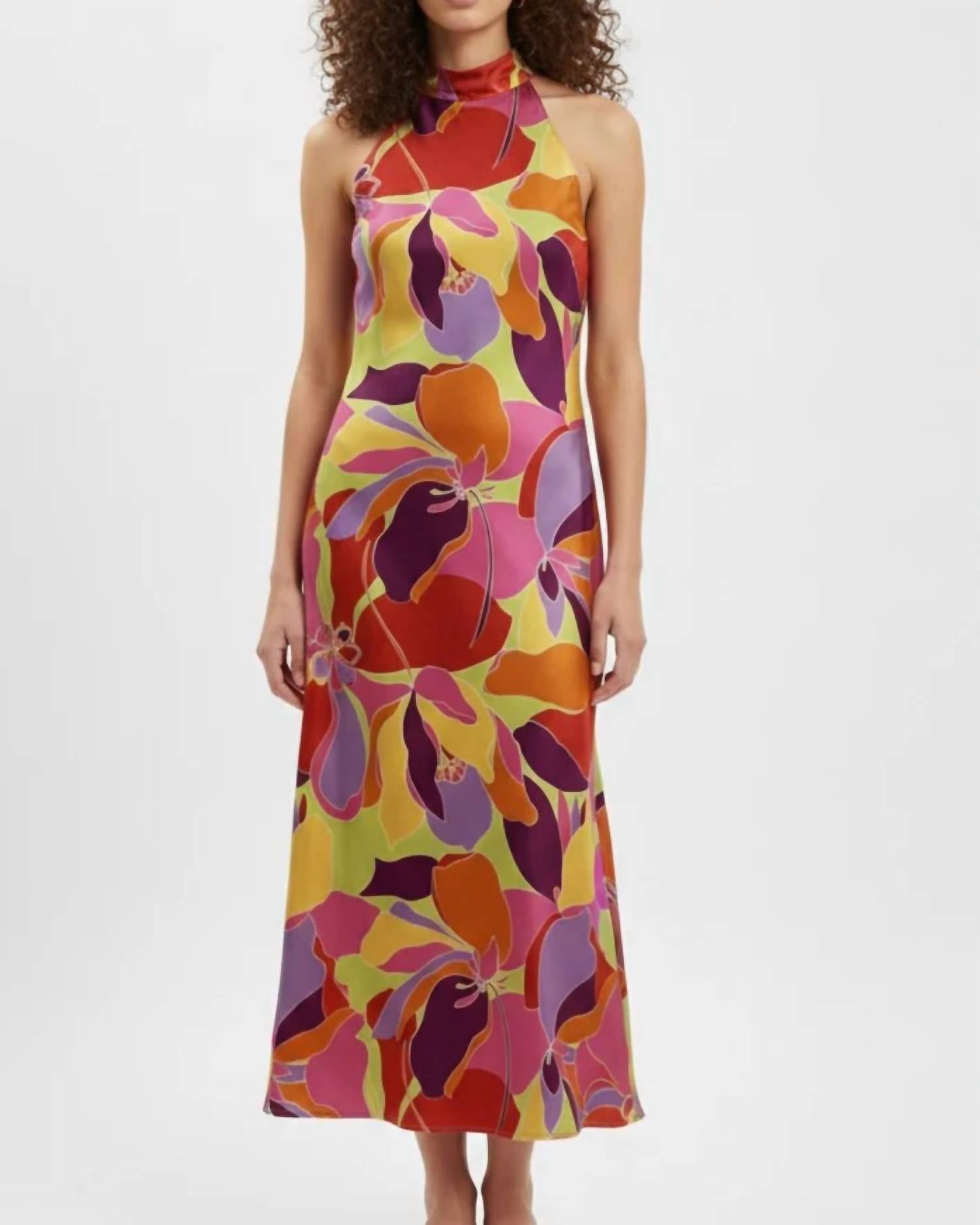 Karlie - Floral Satin Mock Halter Maxi Dress