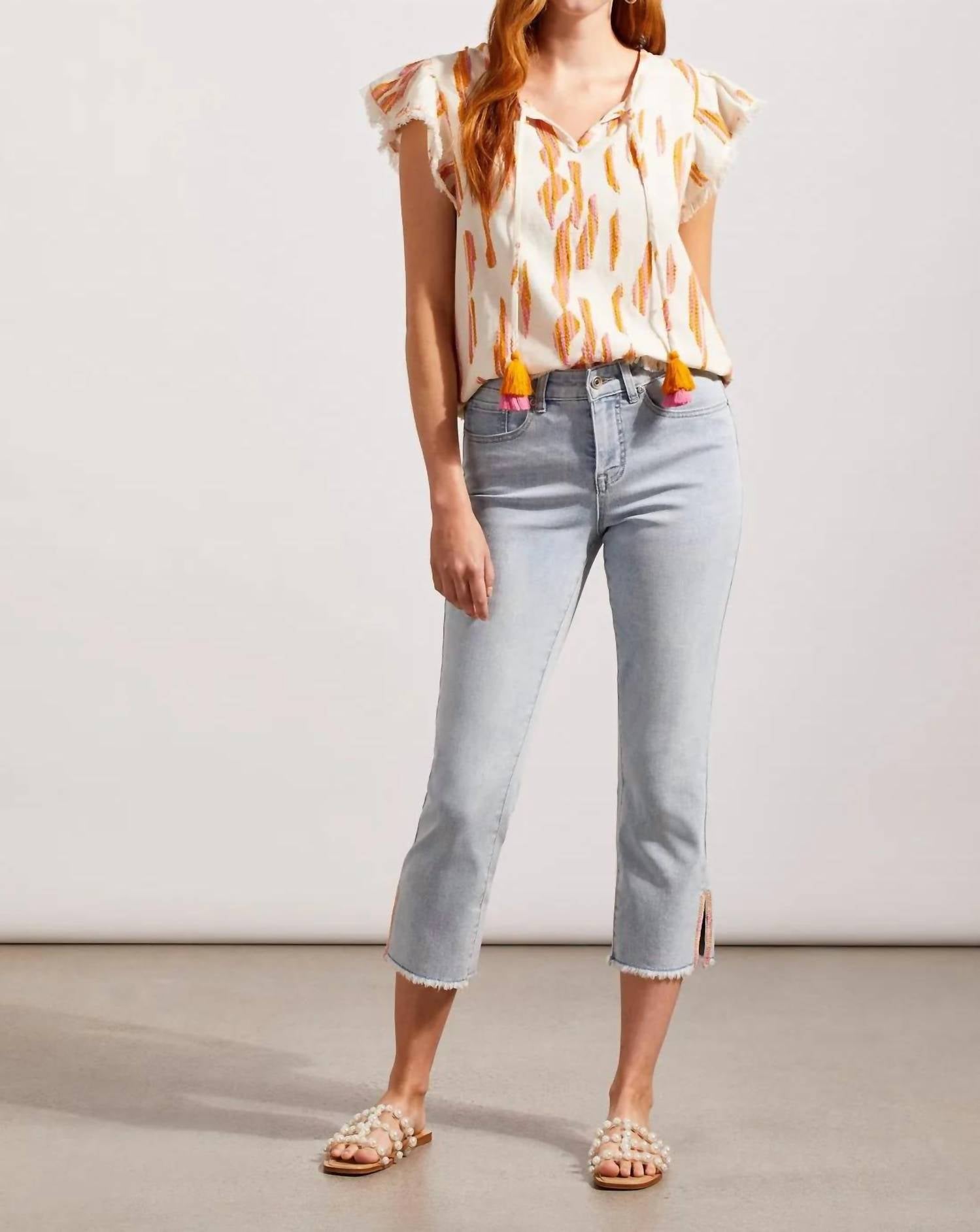 Tribal - Silvia Side Slit Straight Leg Jean
