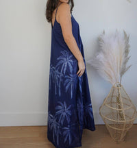 NIBI MTK Pasha Maxi Dress in navy palm shibori - women's dress - detail view