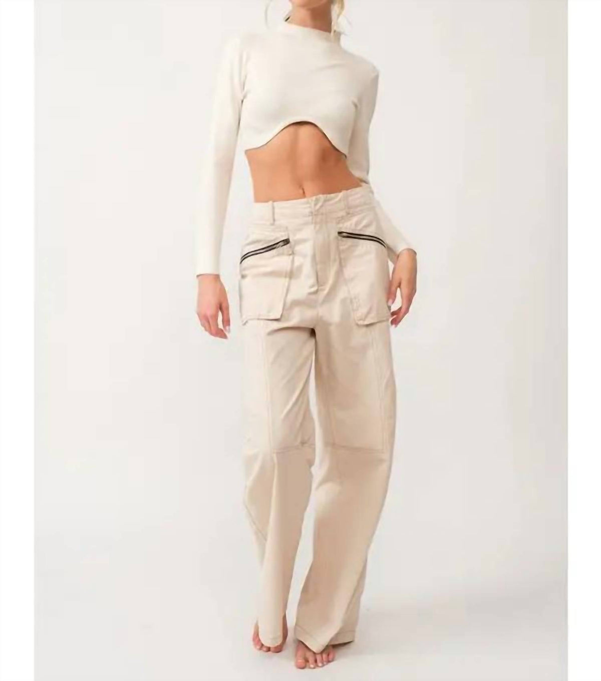 Papermoon - Remi Long Sleeve Button Slim Fit Crop Top