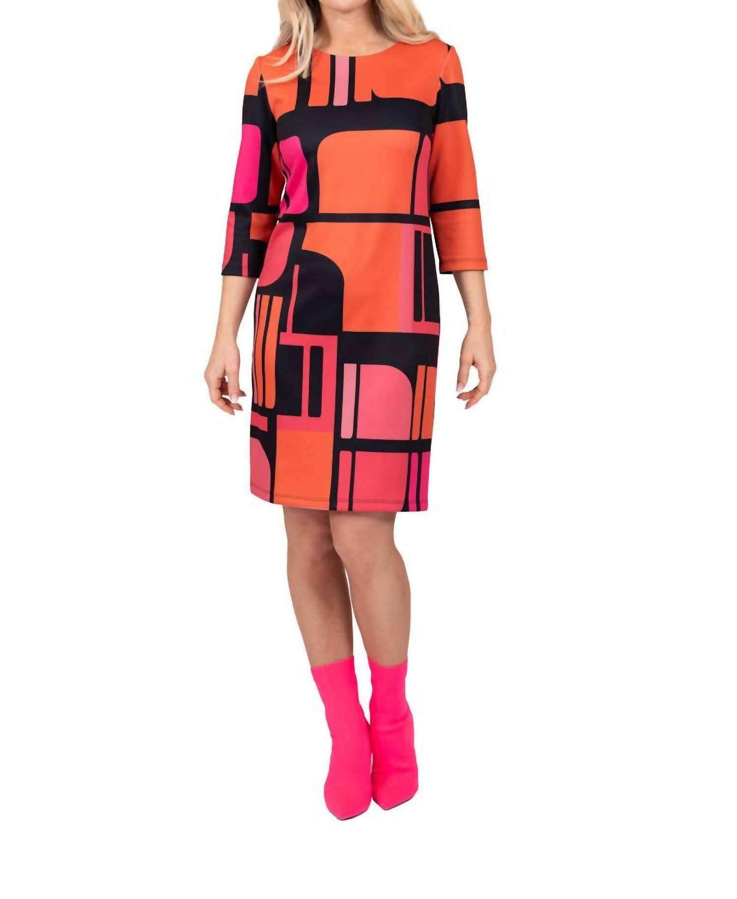 Scapa Lauren Perre - Geometric Three Quarter Sleeve Mini Dress