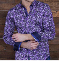 Eight X - Long Sleeve Button Down Paisley Print Shirt With Trim