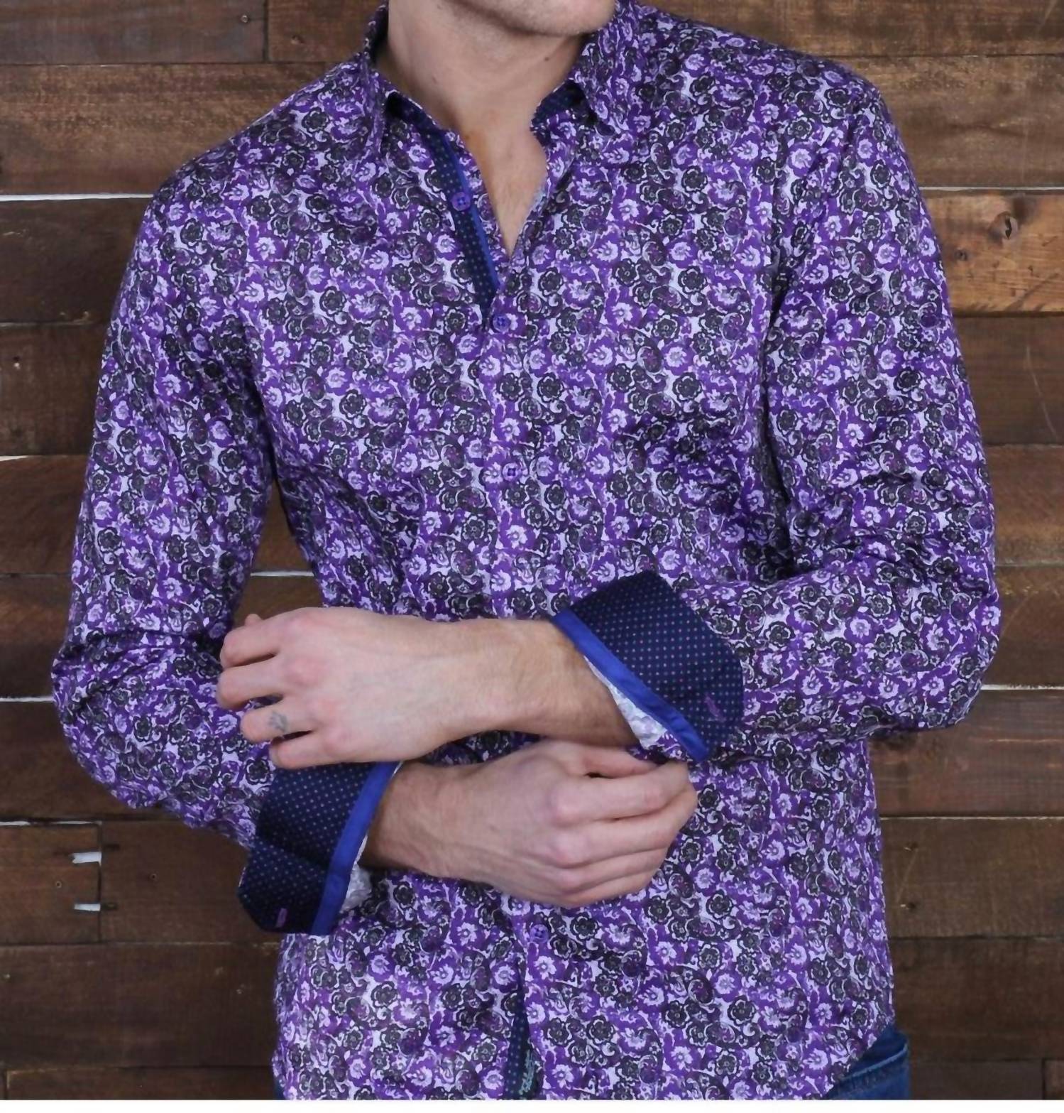 Eight X - Long Sleeve Button Down Paisley Print Shirt With Trim