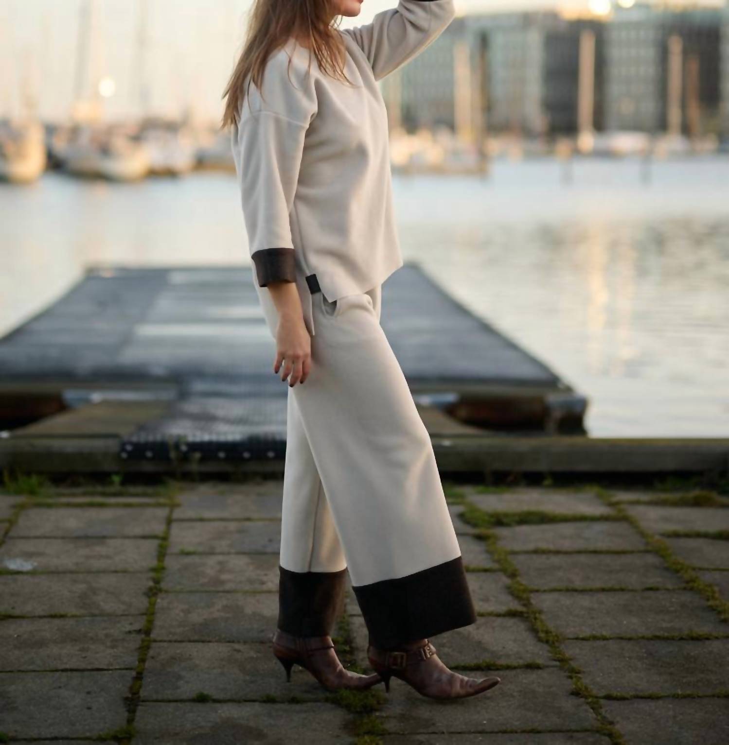 HENRIETTE STEFFENSEN Collared Neck Blouse in kit chocolate - women's blouse - detail view