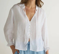 Bella Dahl Women's Quarter Sleeve Tie Neck Blouse in white - women's blouse