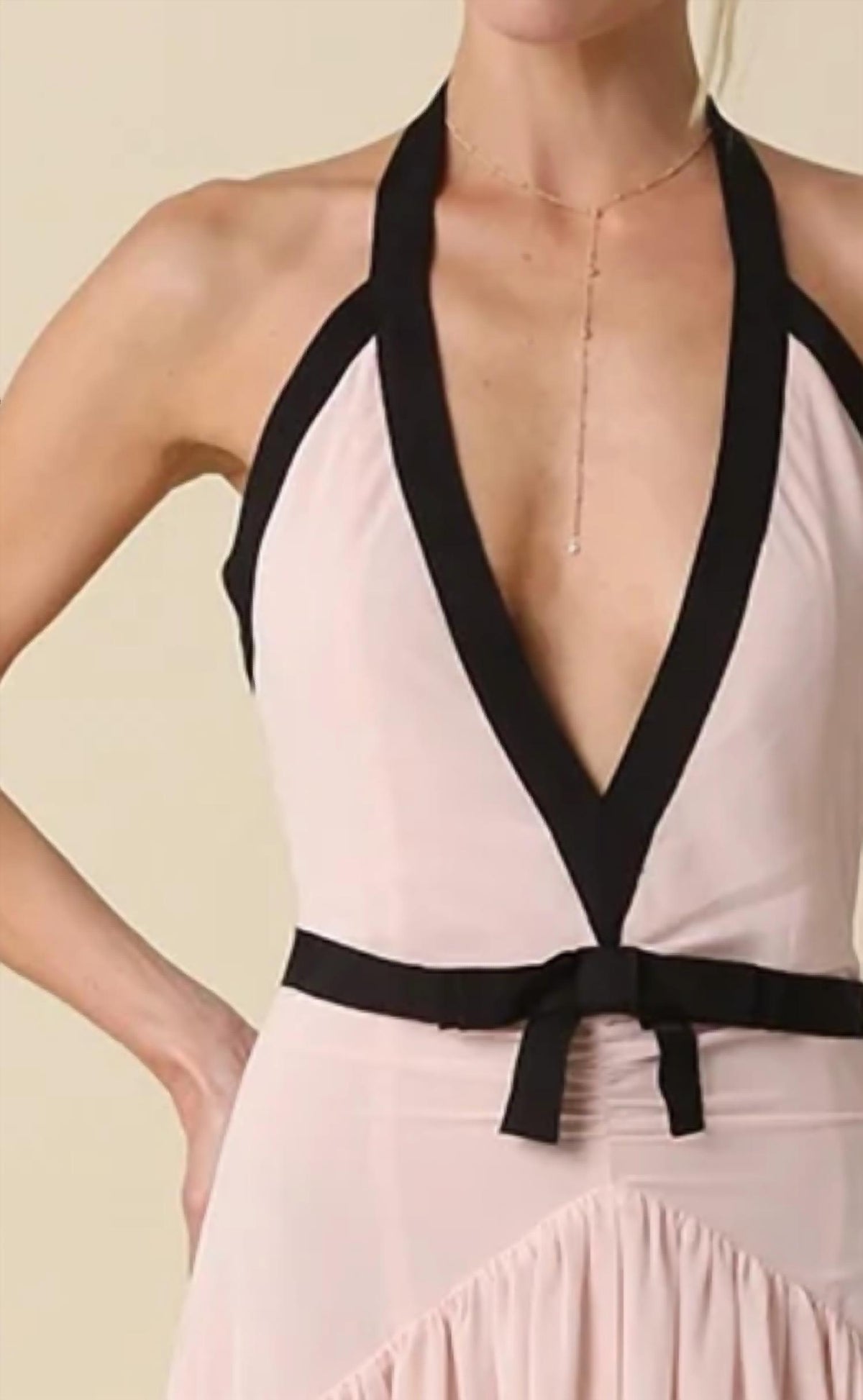 Olivaceous - Evelyn Contrast Ribbon Maxi Dress