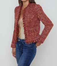 L'Agence Angelina Open-front Blazer in orange pink tweed - women's jacket - detail view