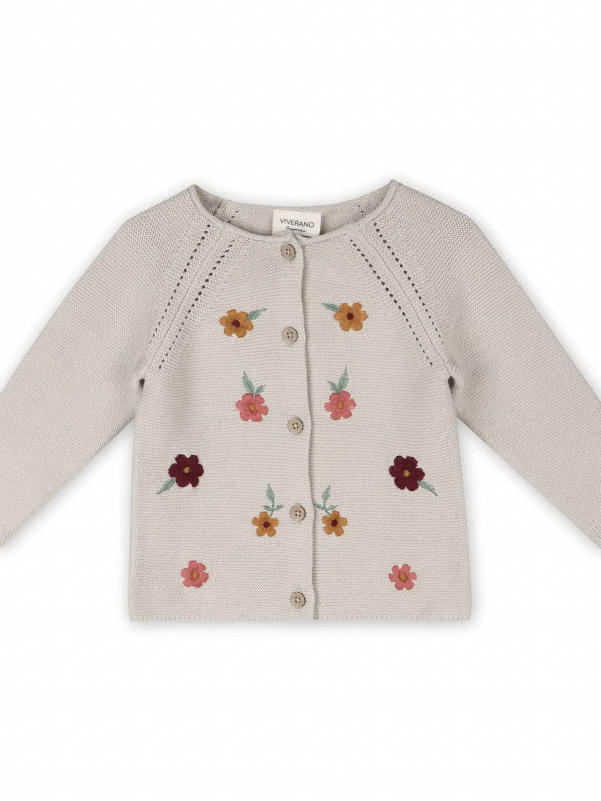 Viverano Organics - Kid's Floral Embroidered Pearl Cardigan