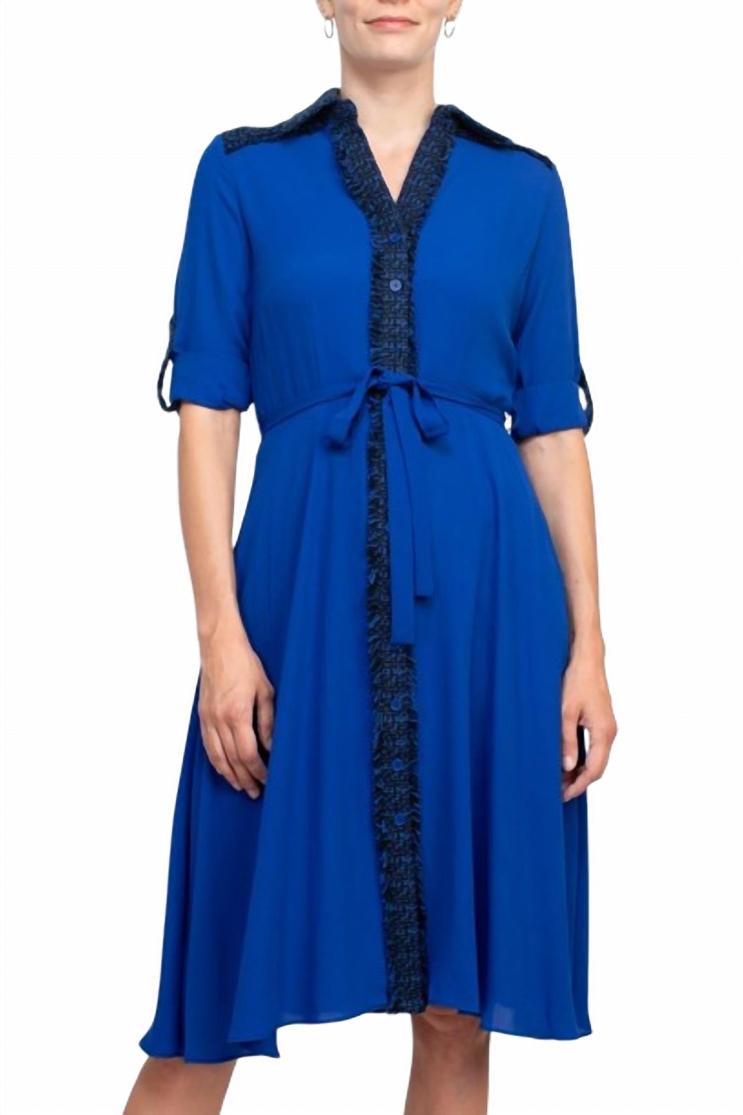 Nanette Lepore - Collared Crochet Tie Waist Chiffon Dress