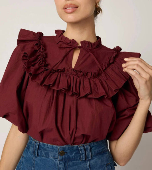 Cleobella - Janet Dark Crimson Ruffle Blouse