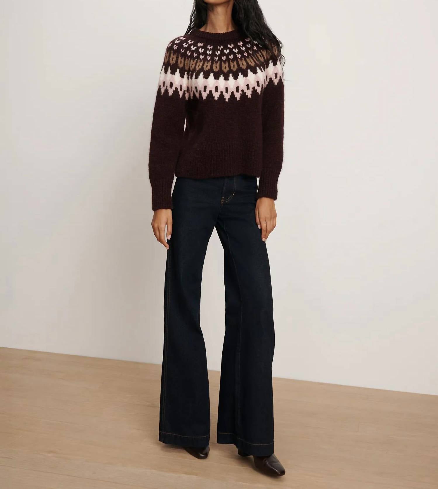 Veronica Beard Anne Fairisle Pullover in multi brown - women's sweater