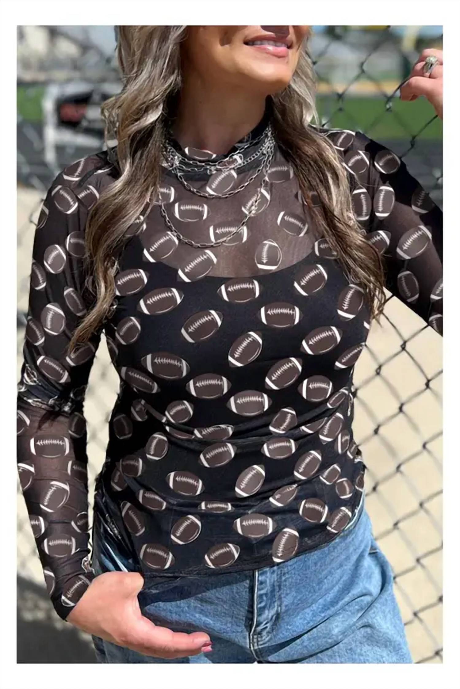 Aapparella - Mesh Football Print Top