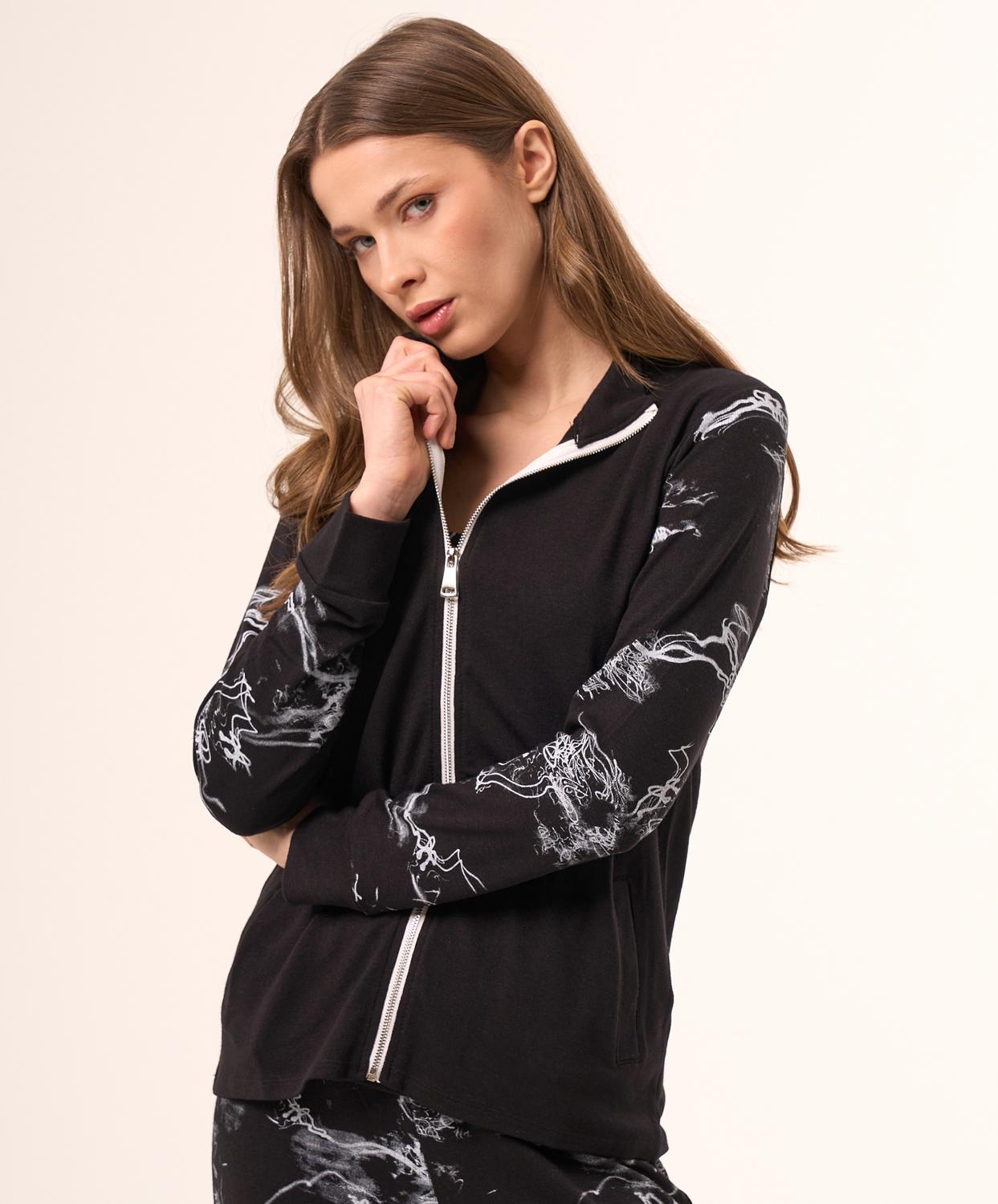 French Kyss - Abstract Print Zip Up Bomber Jacket