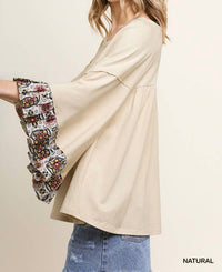 Umgee - Medallion Ruffled Bell Sleeve Top