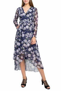 Laundry By Shelli Segal - Tie Waist Floral Print Tiered Power Mesh Dress
