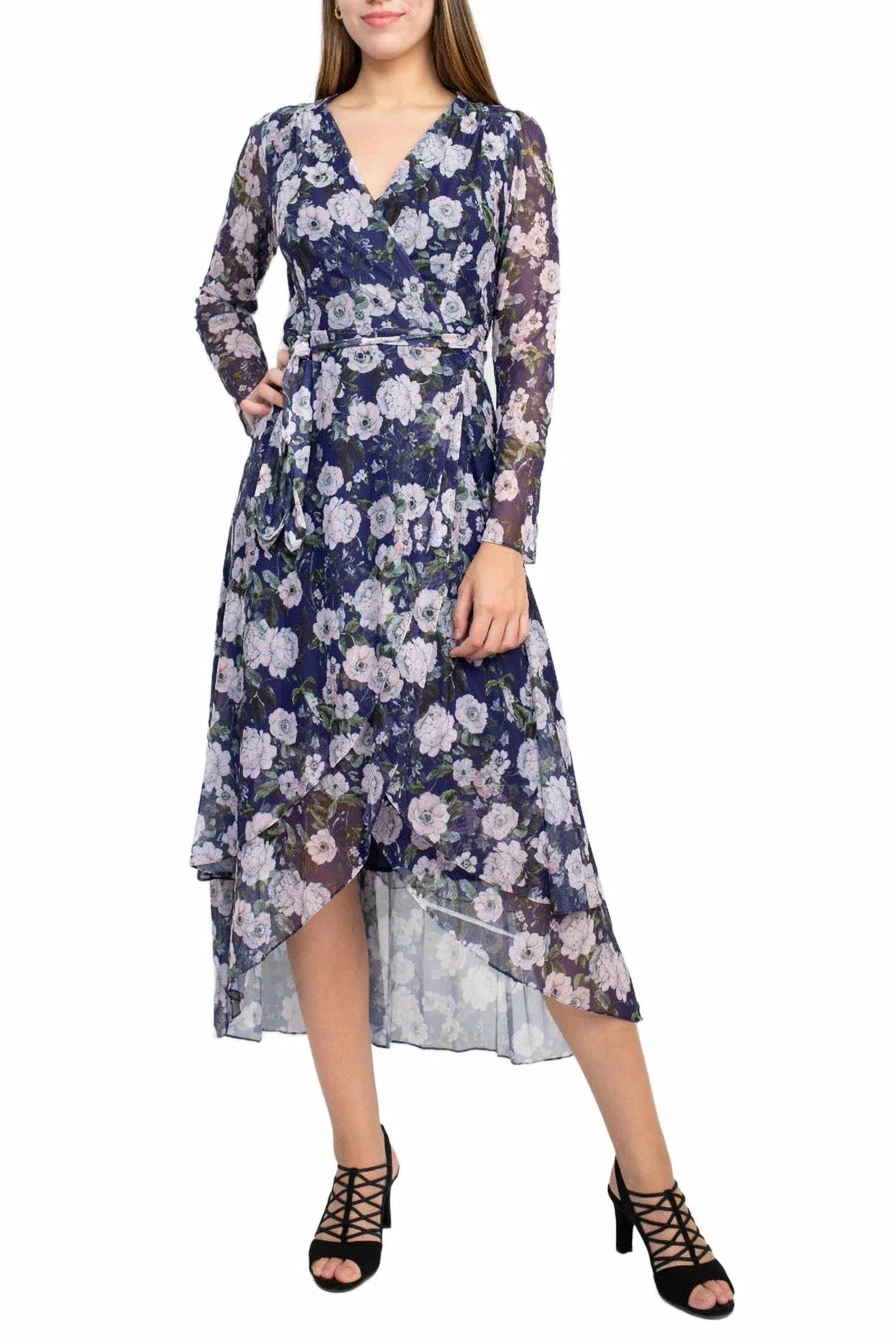 Laundry By Shelli Segal - Tie Waist Floral Print Tiered Power Mesh Dress