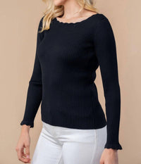 White Birch - Long Sleeve Scallop Detail Top