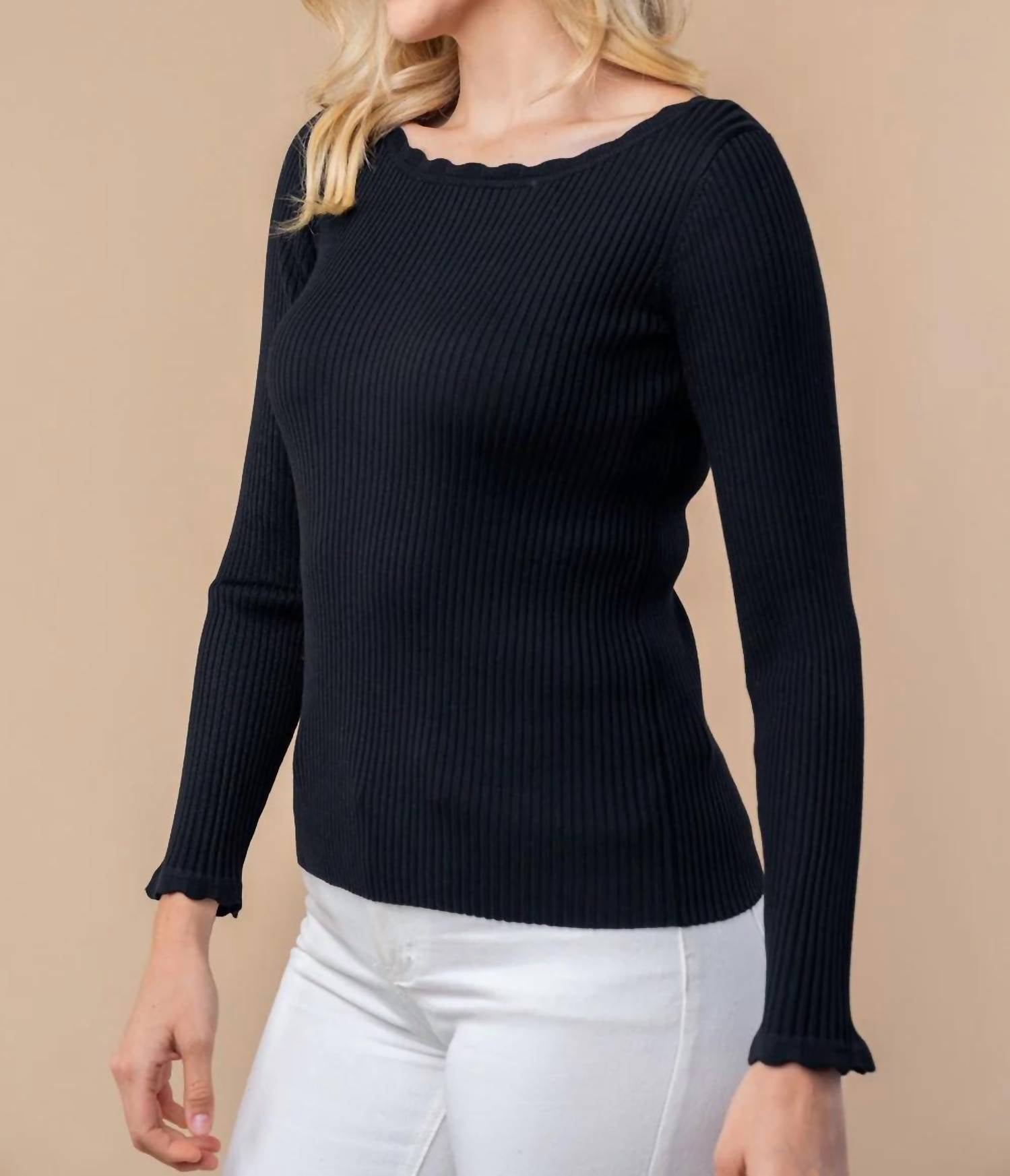 White Birch - Long Sleeve Scallop Detail Top