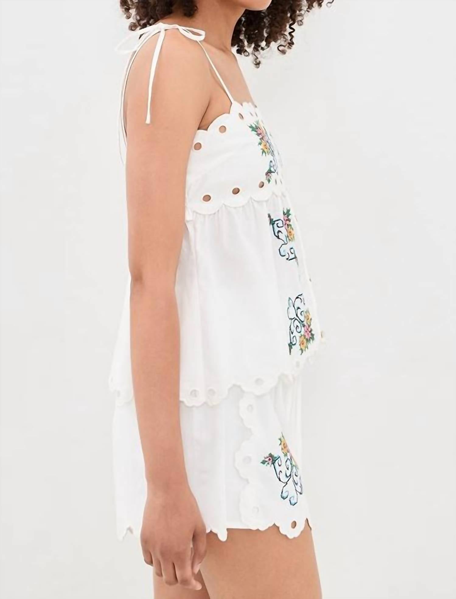 Moon River - Scallop Floral Embroidered Top
