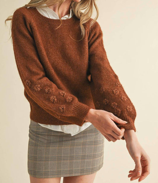 &Merci - Floral Knit Puff Sleeve Sweater