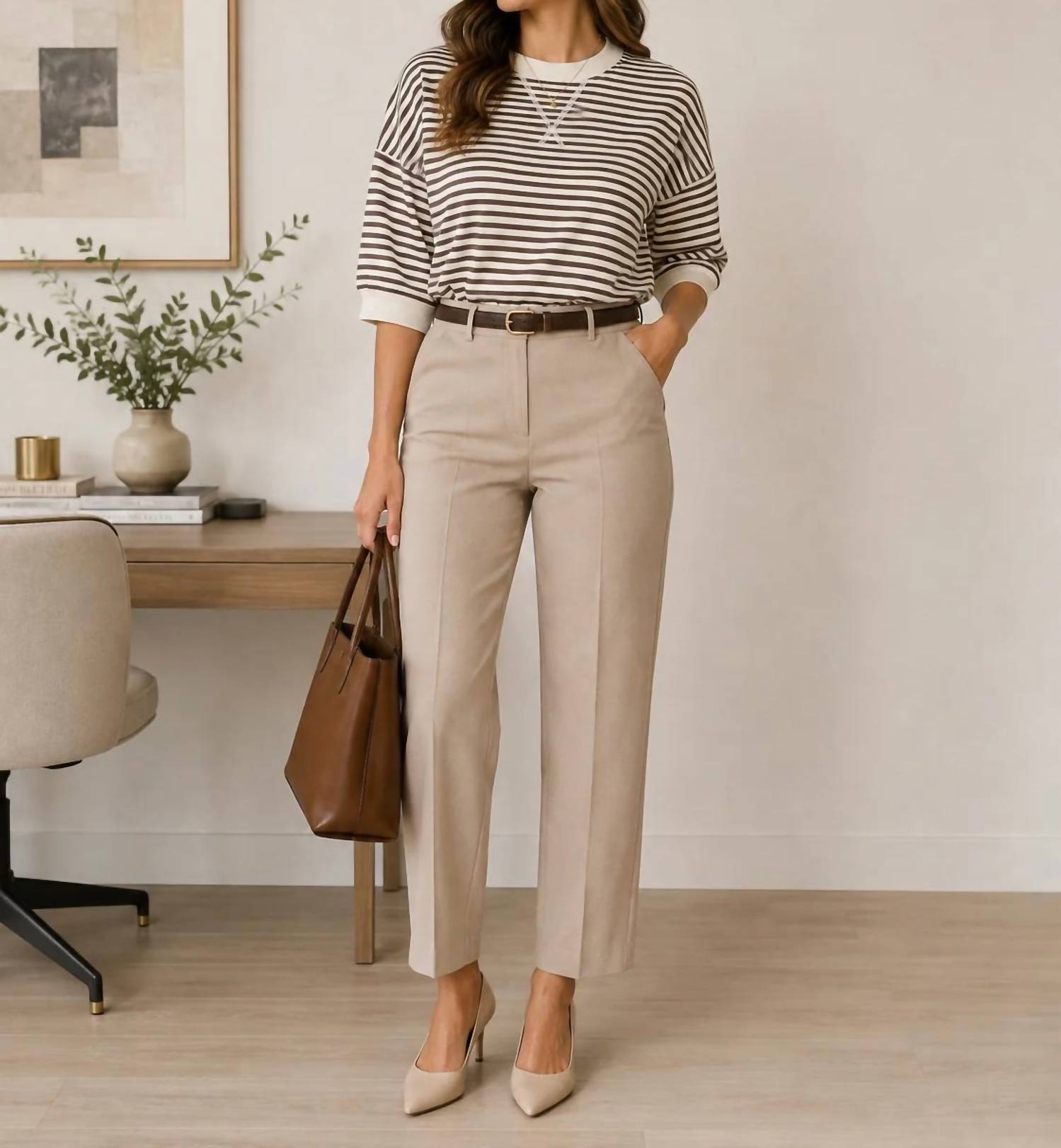 Zenana - Women's Striped Rib Banded Short Sleeve Pullover