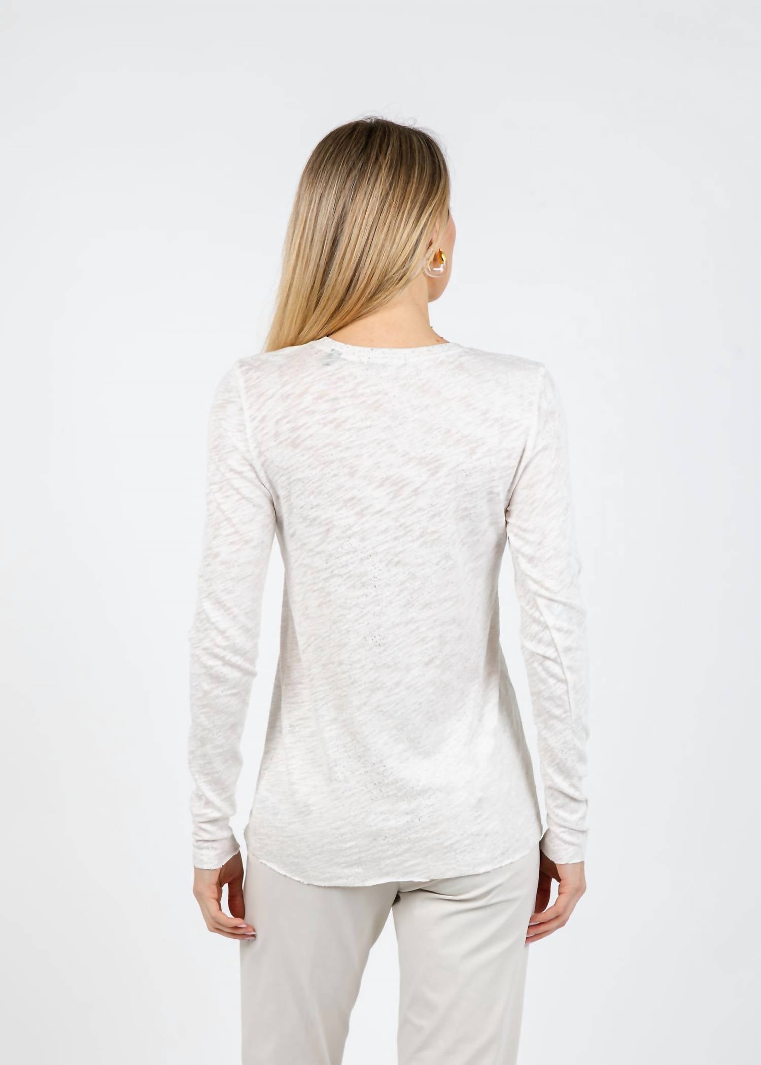ATM Long Sleeve Destroyed Wash Tee in seashell silver - women's long sleeve top - alternate view