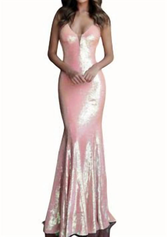 Jovani - V Neck Sequinned Gown