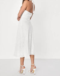 Lulus - Graceful Floral Jacquard Halter Elegant Midi Dress - Plus