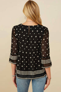 Hayden La - Tulip Sleeve Embroidered Border Blouse