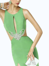 Alyce Paris - Long Jersey Knit Sleeveless Rhinestone Center Dress