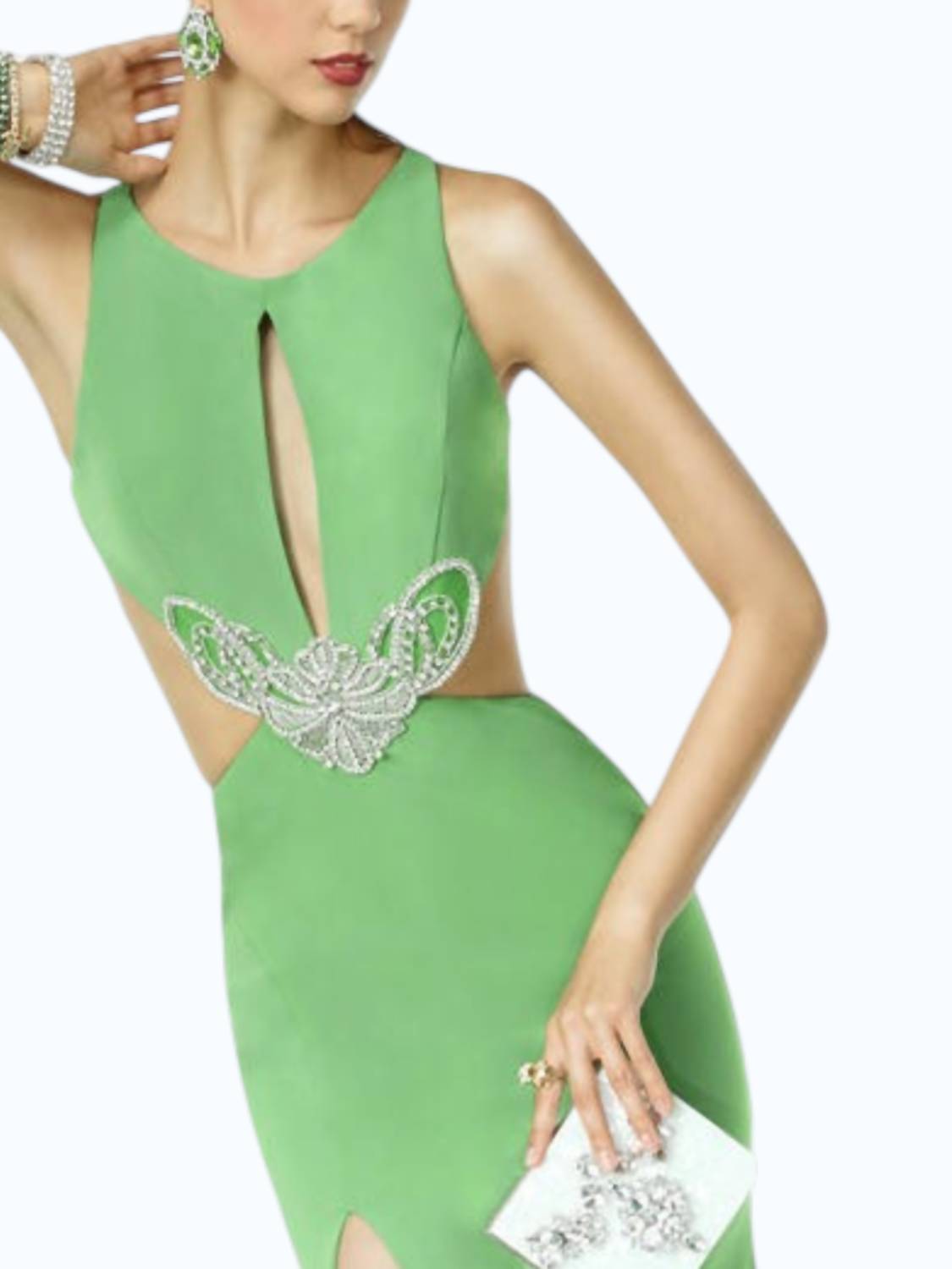 Alyce Paris - Long Jersey Knit Sleeveless Rhinestone Center Dress