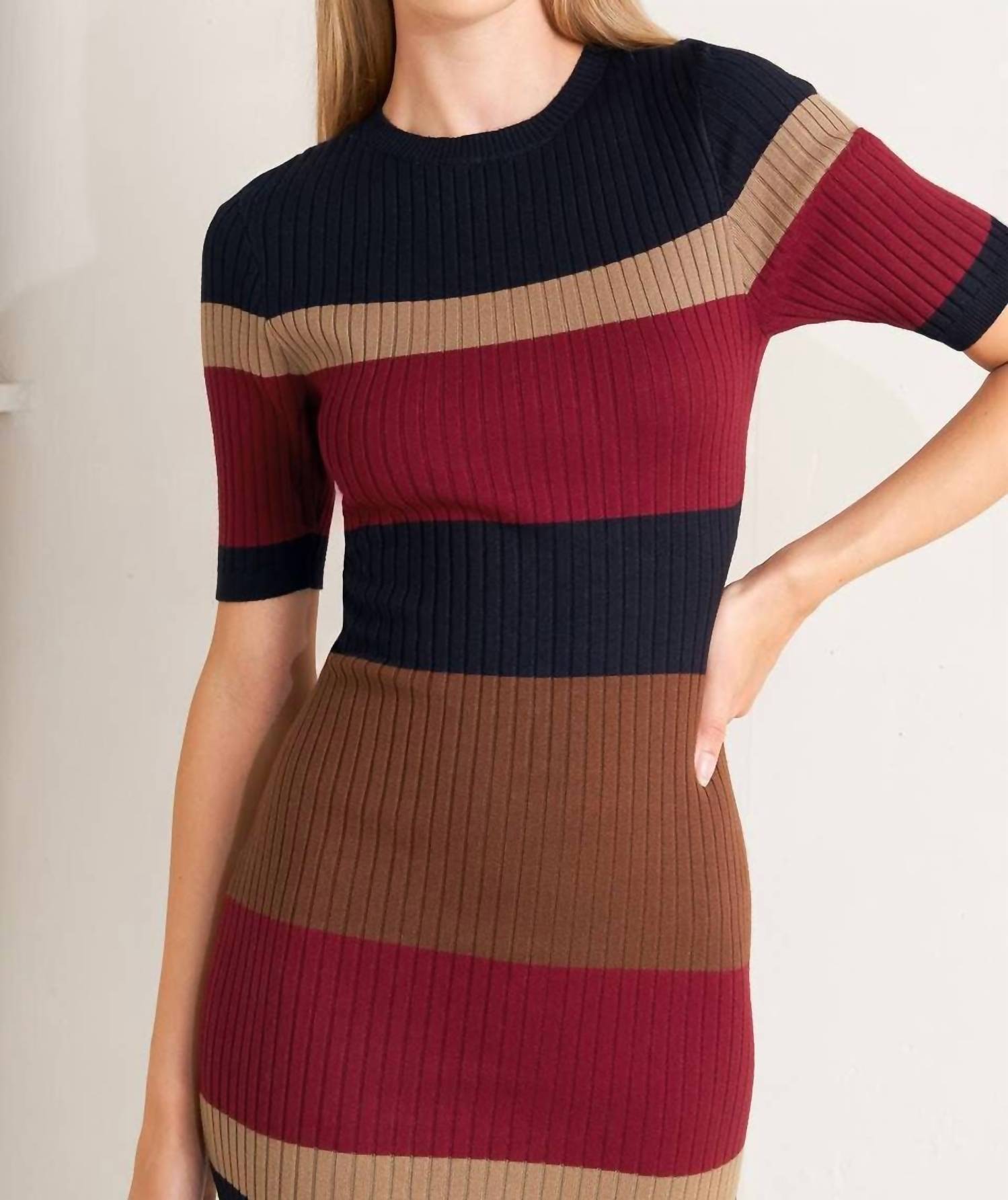 Flying Tomato - Color Block Midi Sweater Dress
