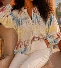 Surelymine - Painted Skies Lace Long Sleeve Blouse