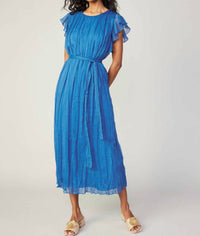 Current Air - Flutter Short Sleeve Crinkle Midi Dress With Self Tie