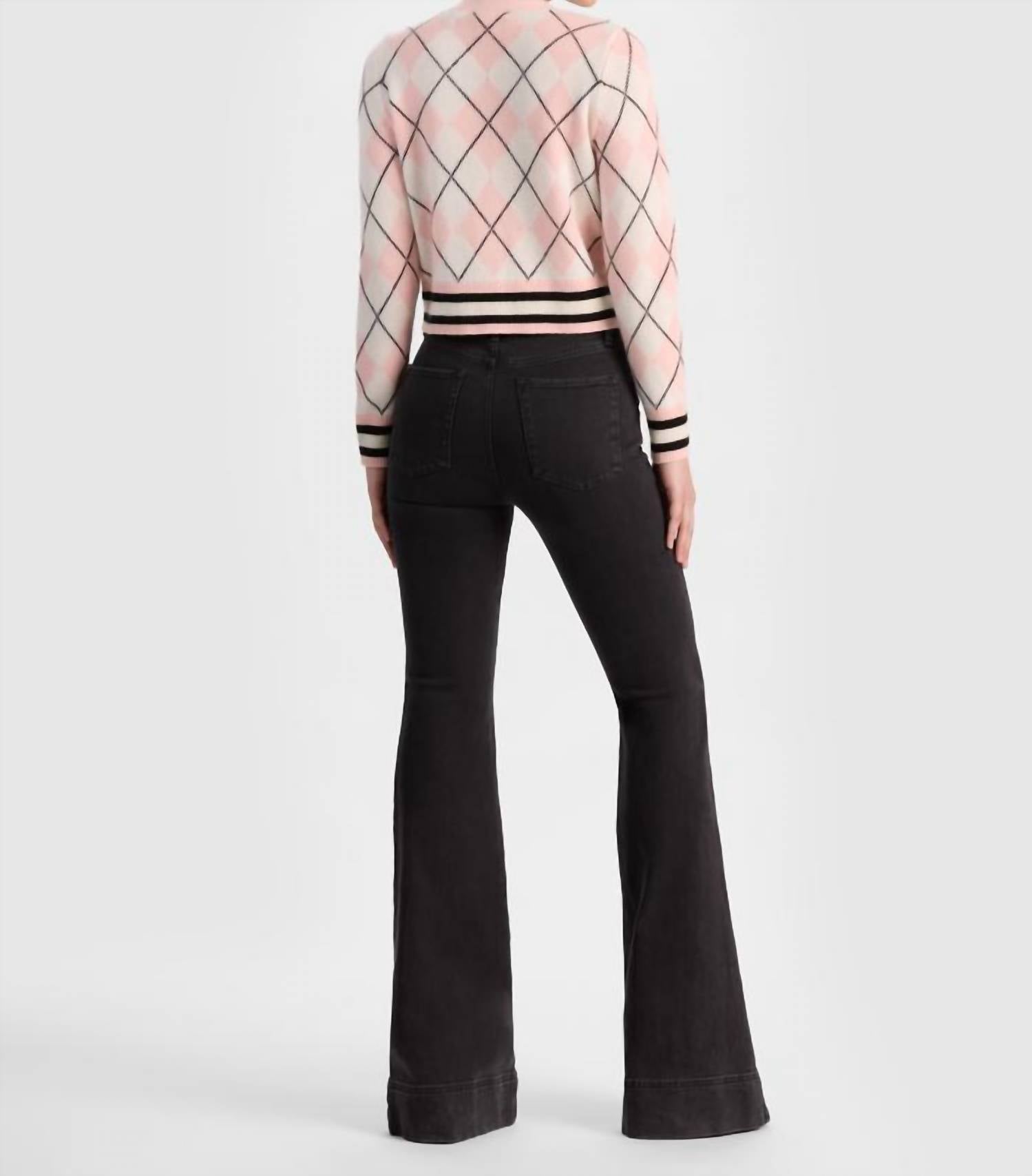 alice + olivia Grace Argyle Cardigan in english rose multi selected - women's cardigan - alternate view
